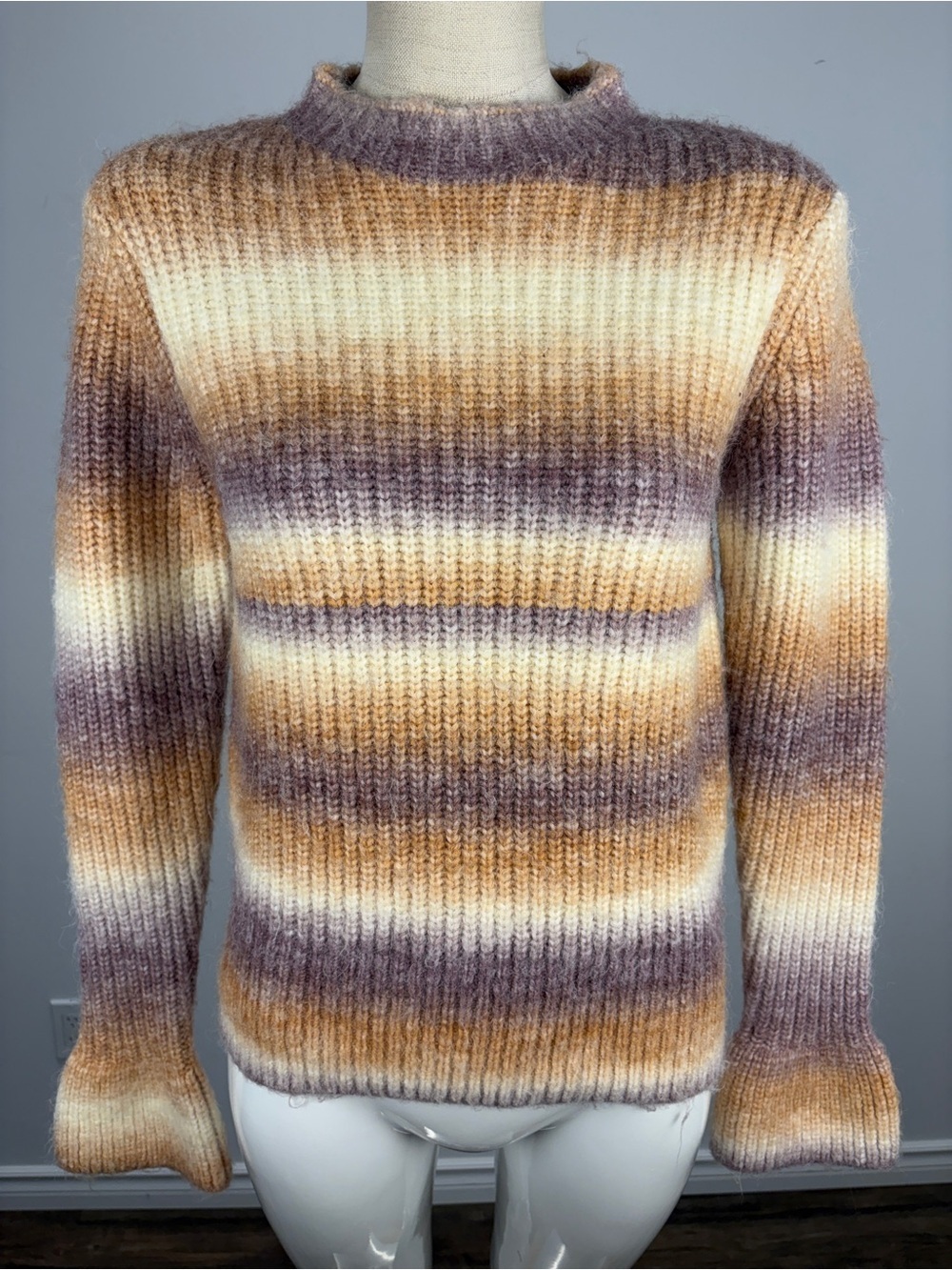 Greylin Pastel Ombre Space Dye Chunky Knit Mock Neck Sweater Soft Fuzzy M